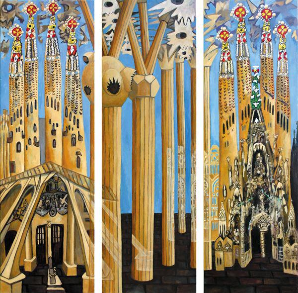 (BCN-01) la sagrada família I-III-barcelona-swantje crone-2004-oel-3x50x160