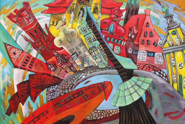 (AI-102) am stintmarkt mit gans-lueneburg-swantje crone-2011-acryl-90x60