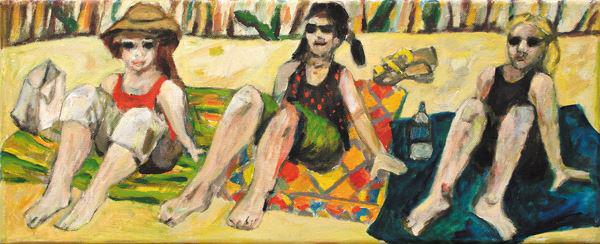 drei maedchen am strand-portrait-swantje crone-2004-acryl-45x20