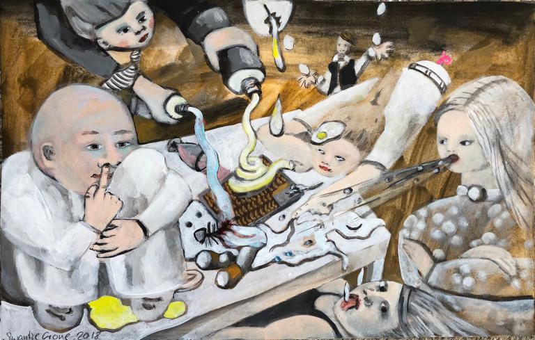 schwein sein-portrait-swante crone-2018-acryl auf papier-28x21