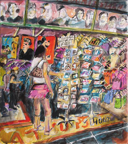 (CAL-13) hollywood blvd mit kiosk-kalifornien-swantje crone-2004-oel-40x45