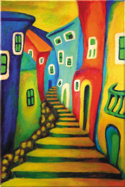 (MALL-03) un pueblo I-mallorca-swantje crone-1999-acryl-ca.35x50