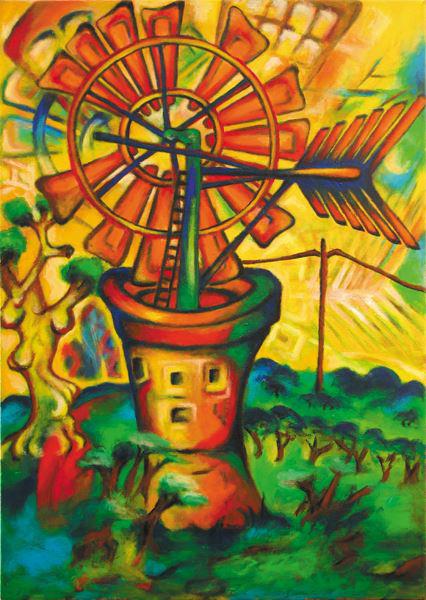 (MALL-07) los molinos de viento-mallorca-swantje crone-1999-acryl-50x70