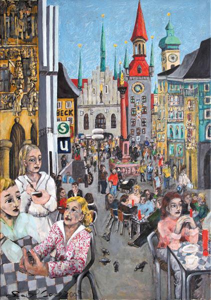 (MUC-04) cafe am marienplatz-muenchen-swantje crone-2005-oel-70x100